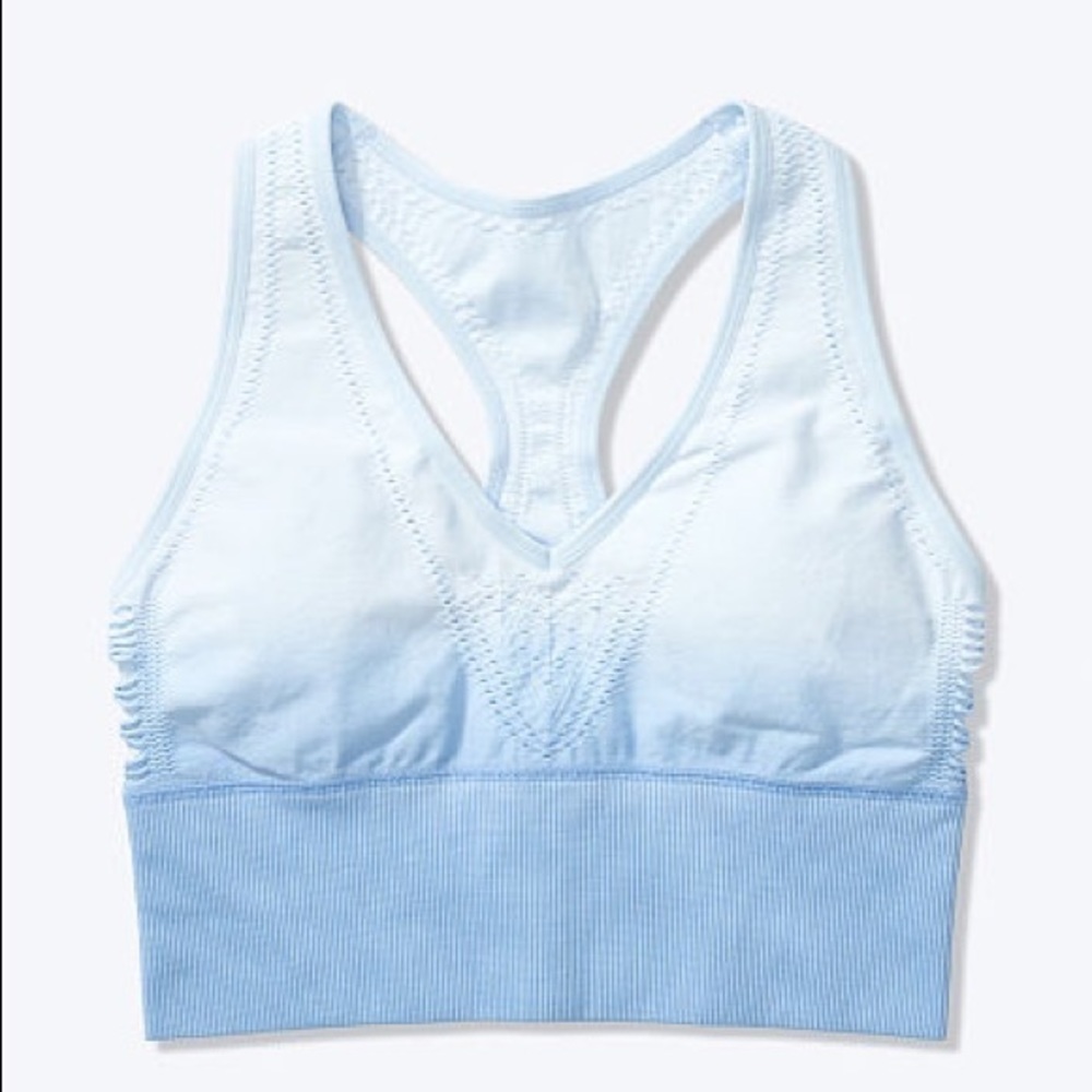 PINK Racerback seamless blue bra top with removable pads